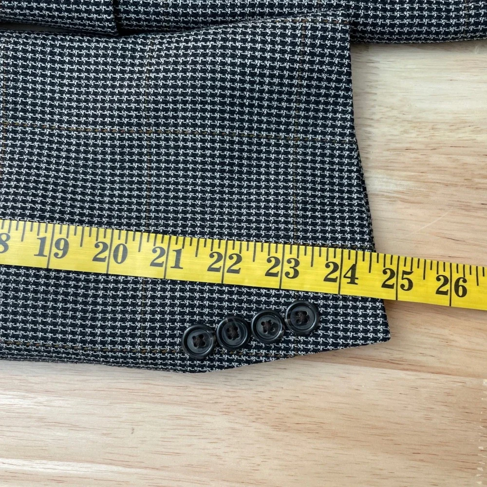 Jos. A. Bank Mens 40R Silk Wool Houndstooth‎ Blazer Sport Coat Black White Brown